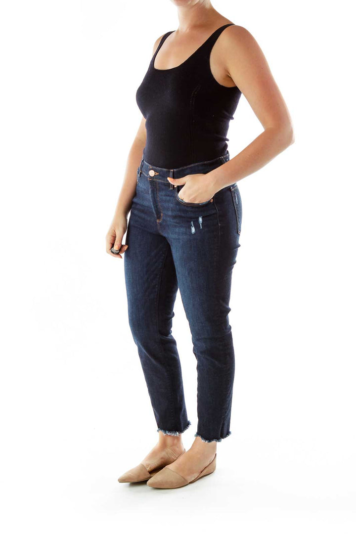 Navy Skinny Trimmed Jeans