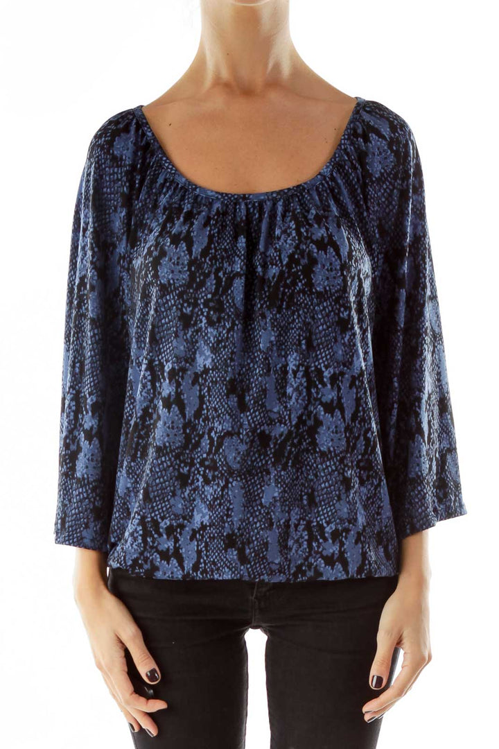 Black Blue Snake Skin Print Blouse