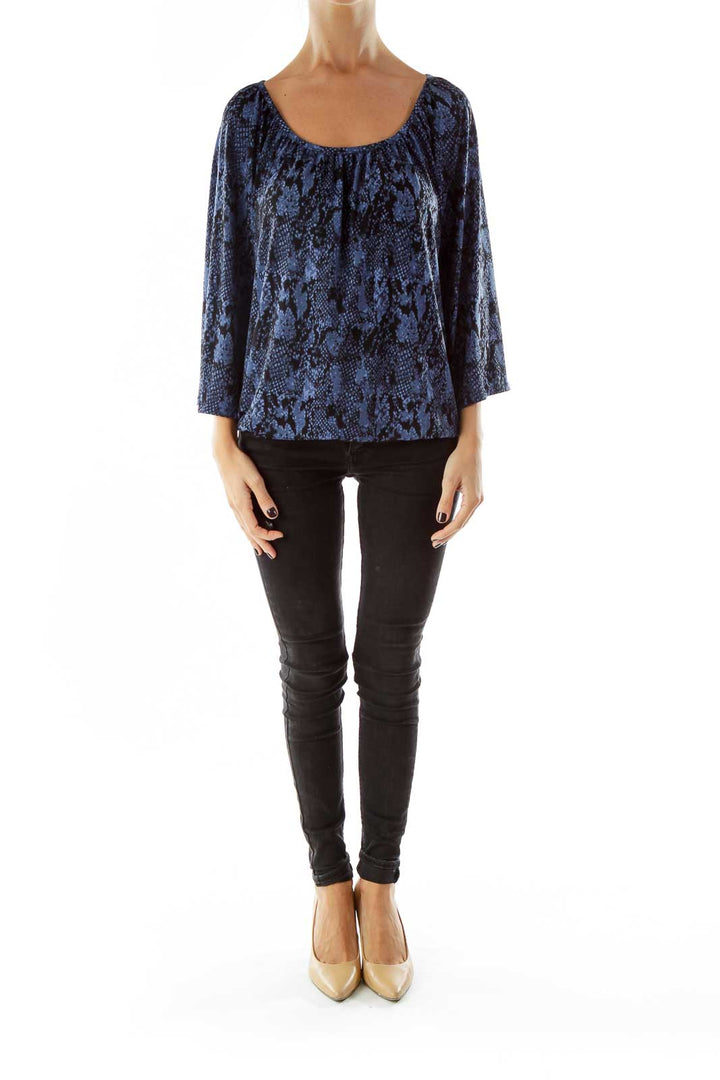 Black Blue Snake Skin Print Blouse