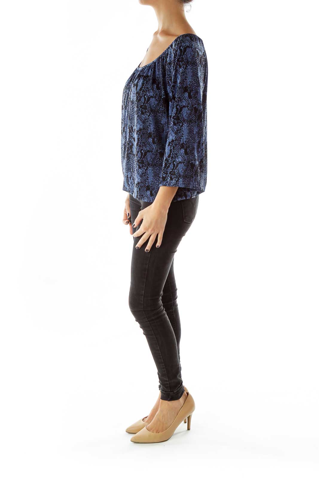 Black Blue Snake Skin Print Blouse