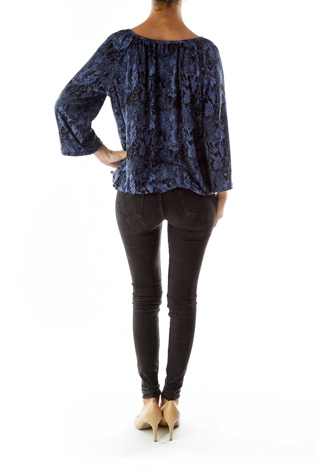 Black Blue Snake Skin Print Blouse