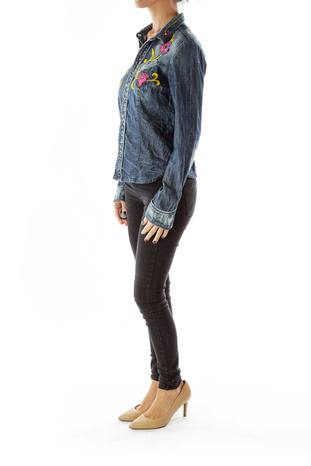 Navy Embroidered Denim Jacket