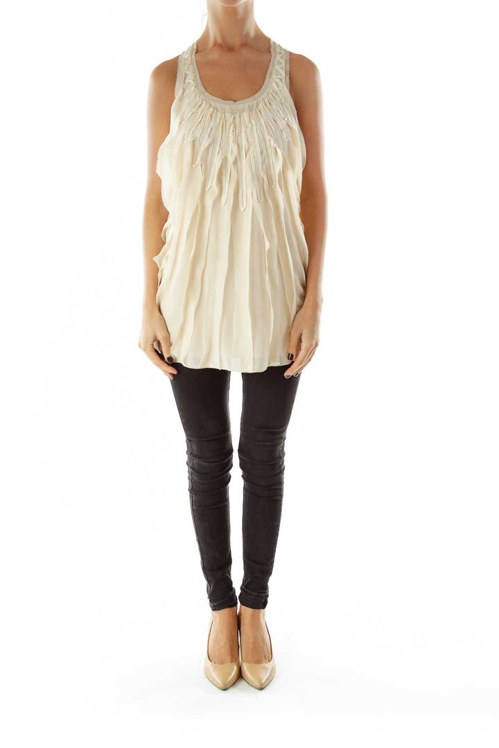 Beige Ruffled Tank Top