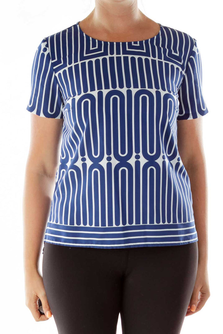 Navy White Geometric Print T-Shirt