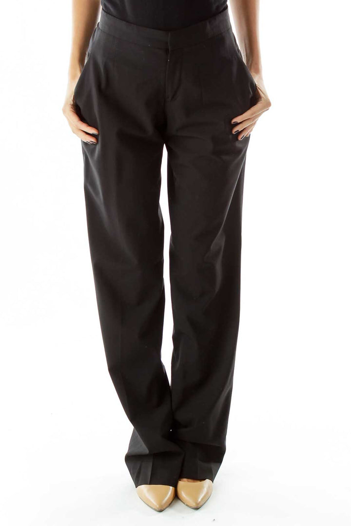 Black Pocketed Straight-Leg Pants