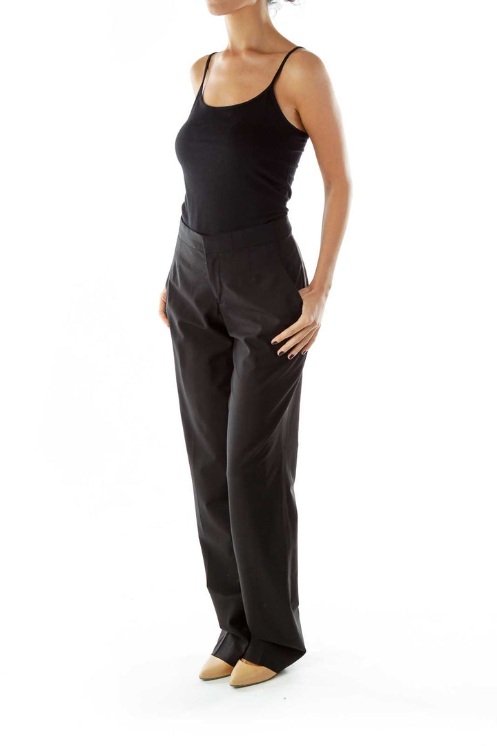 Black Pocketed Straight-Leg Pants