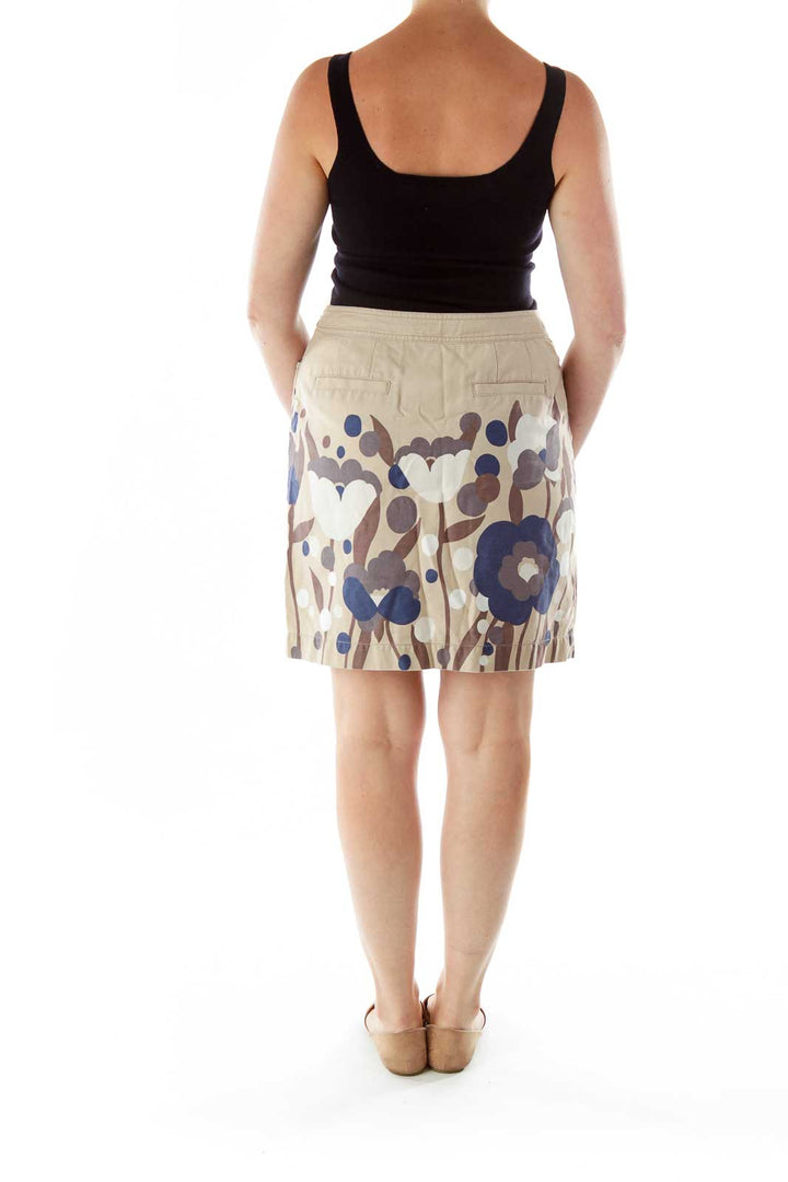 Beige Navy Brown Flower Pencil Skirt