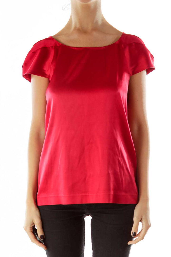 Red Short-Sleeve Silk Blouse