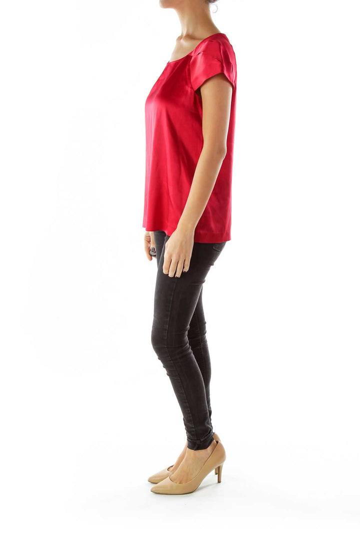 Red Short-Sleeve Silk Blouse