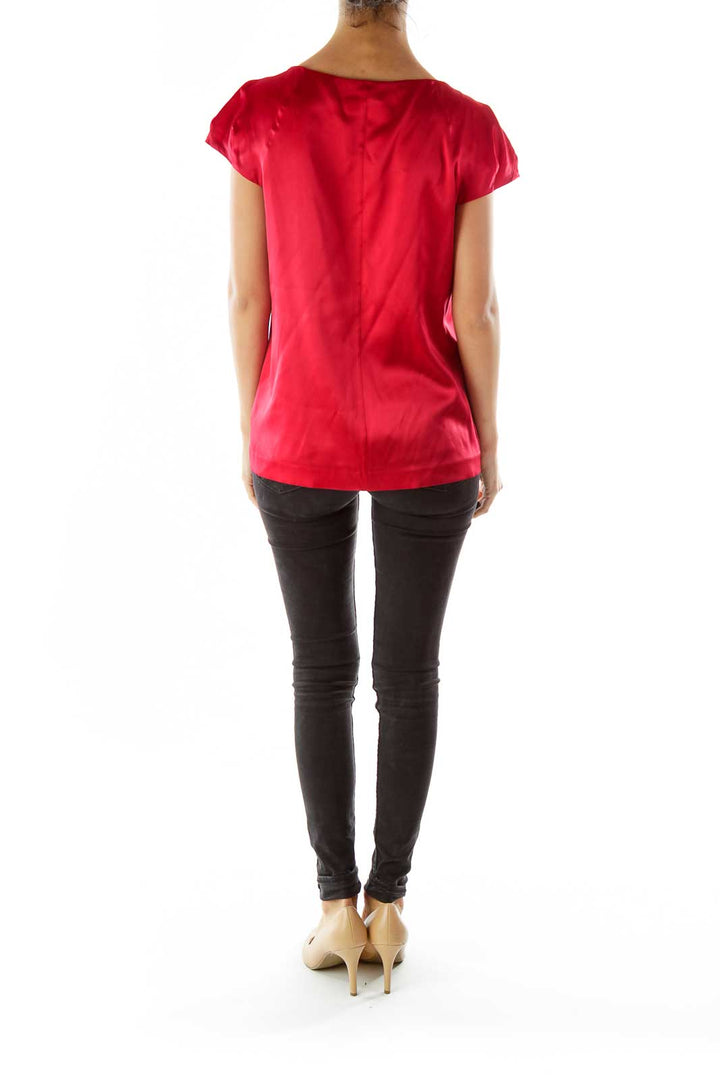 Red Short-Sleeve Silk Blouse