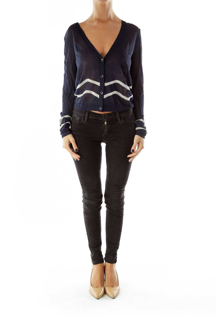 Navy White Striped See-Through Cardigan