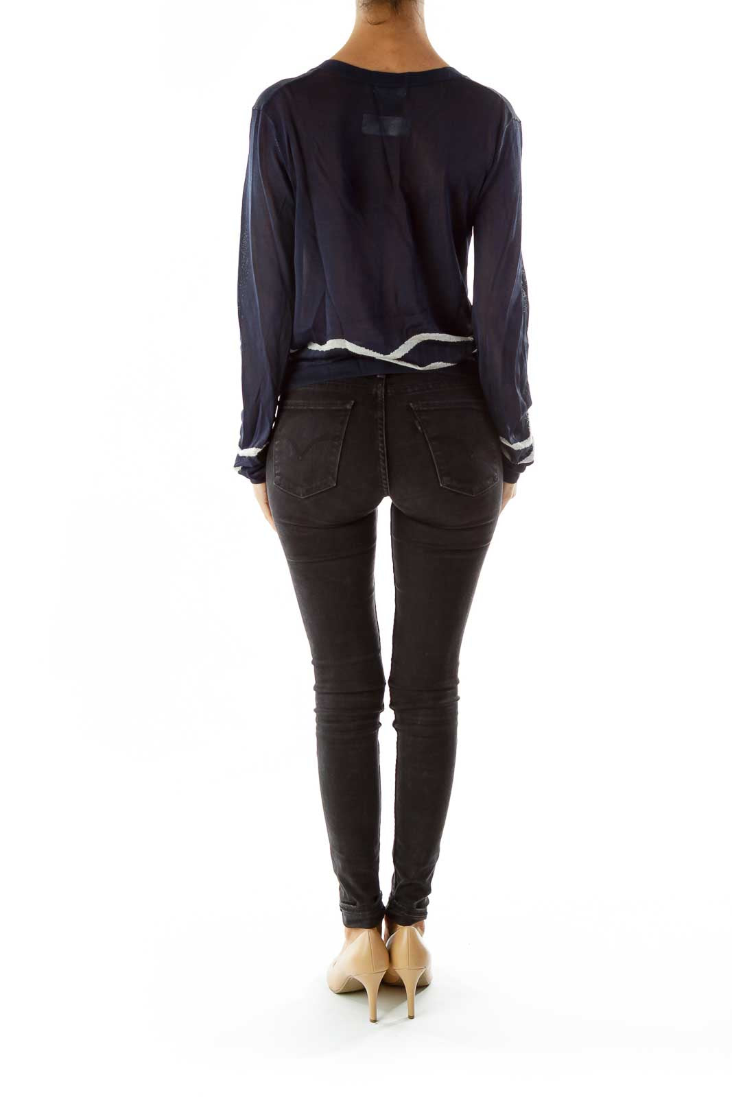 Navy White Striped See-Through Cardigan