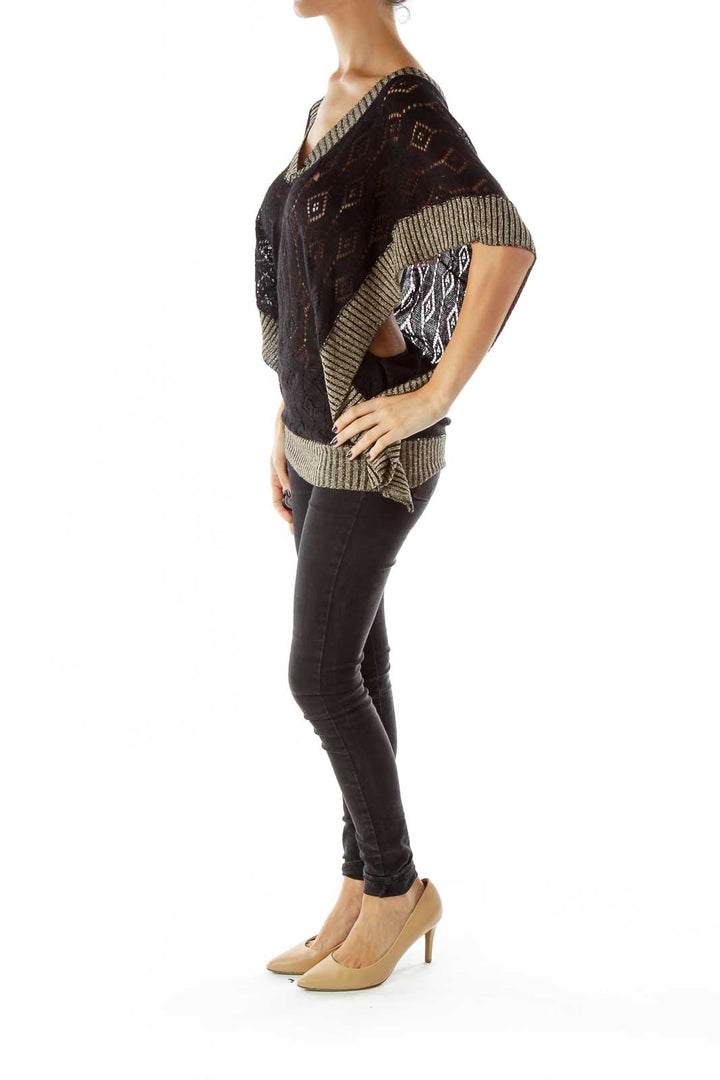 Black Gold Shimmer V-Neck Knit Top