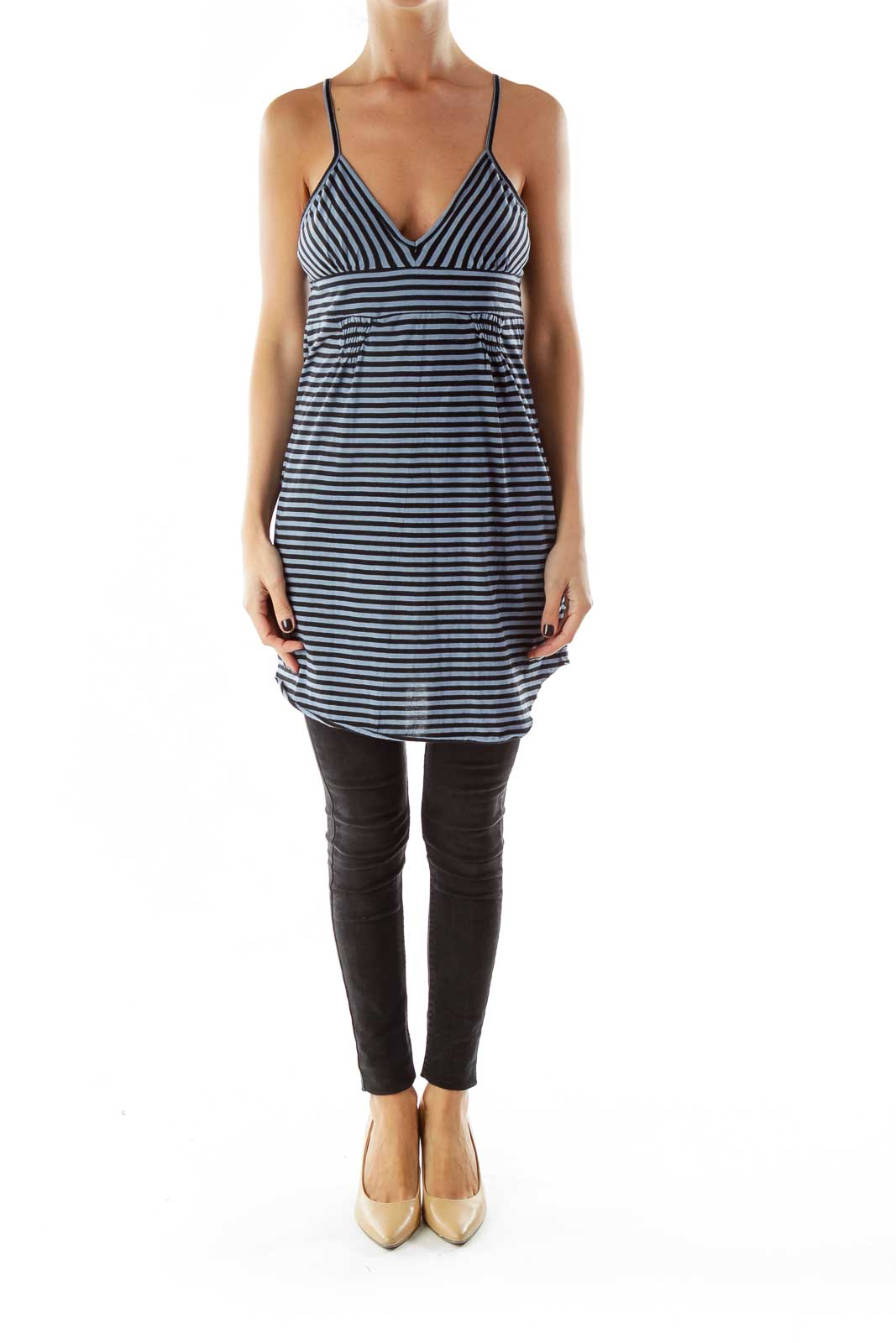 Blue Black Striped Sleeveless Day Dress