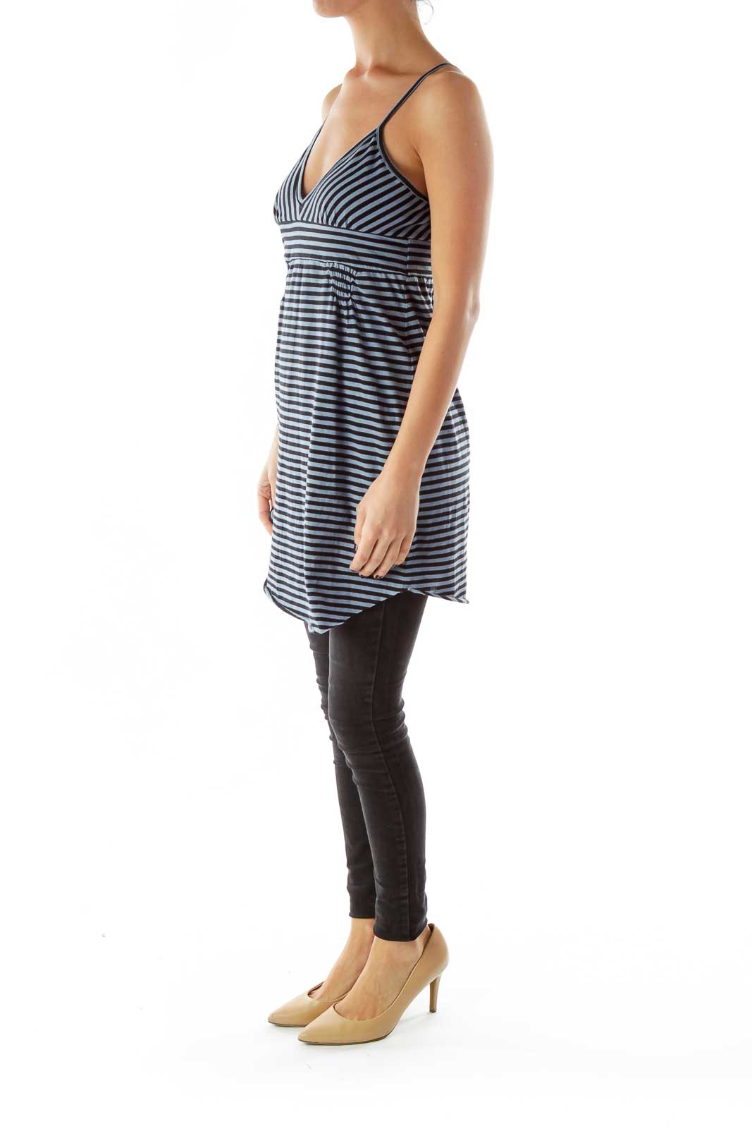 Blue Black Striped Sleeveless Day Dress