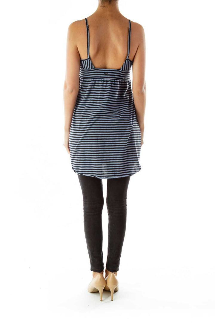 Blue Black Striped Sleeveless Day Dress