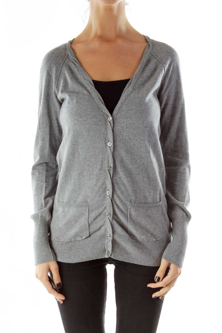 Gray Pocketed Cardigan