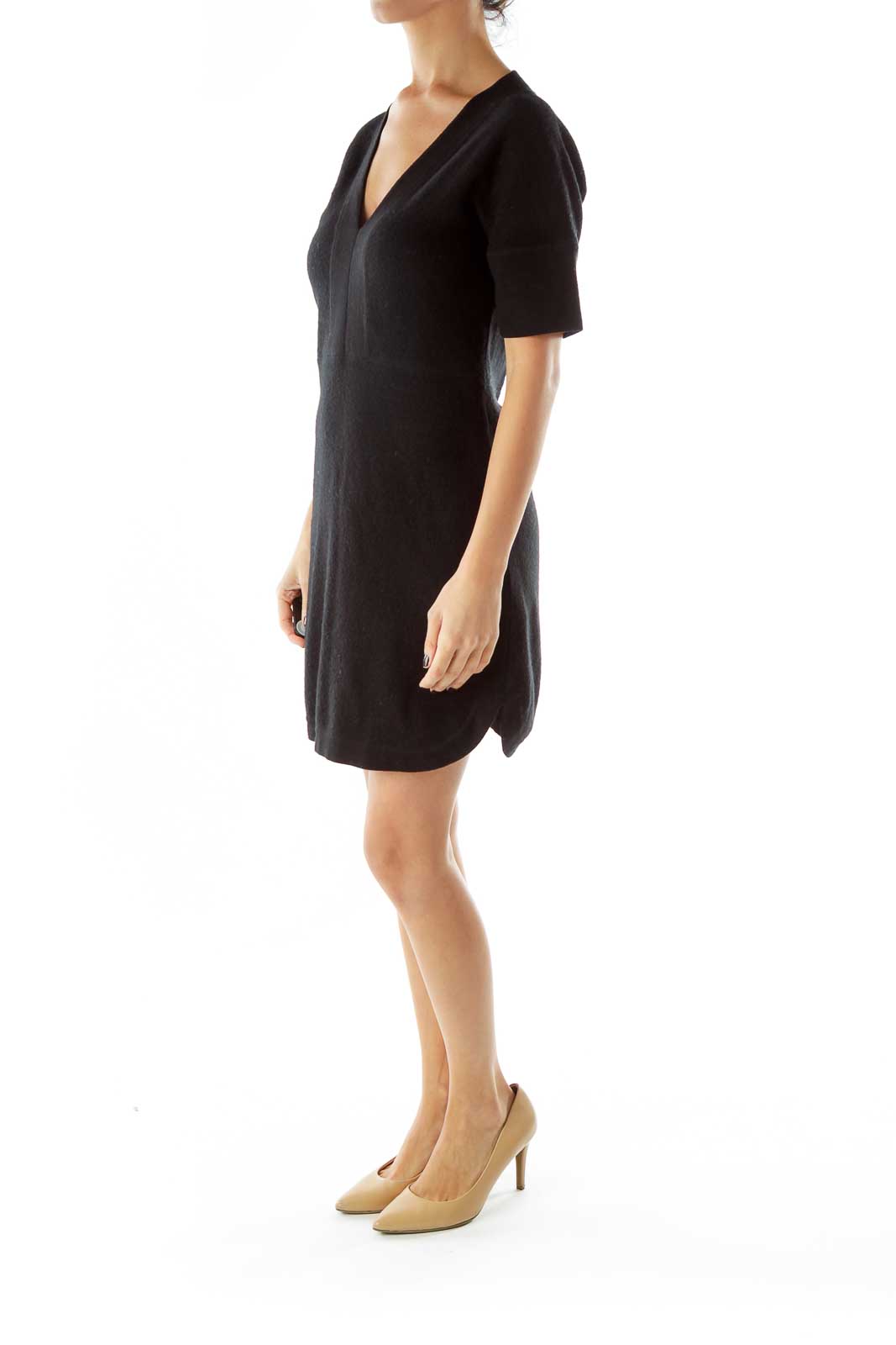 Black Wool Vneck Dress