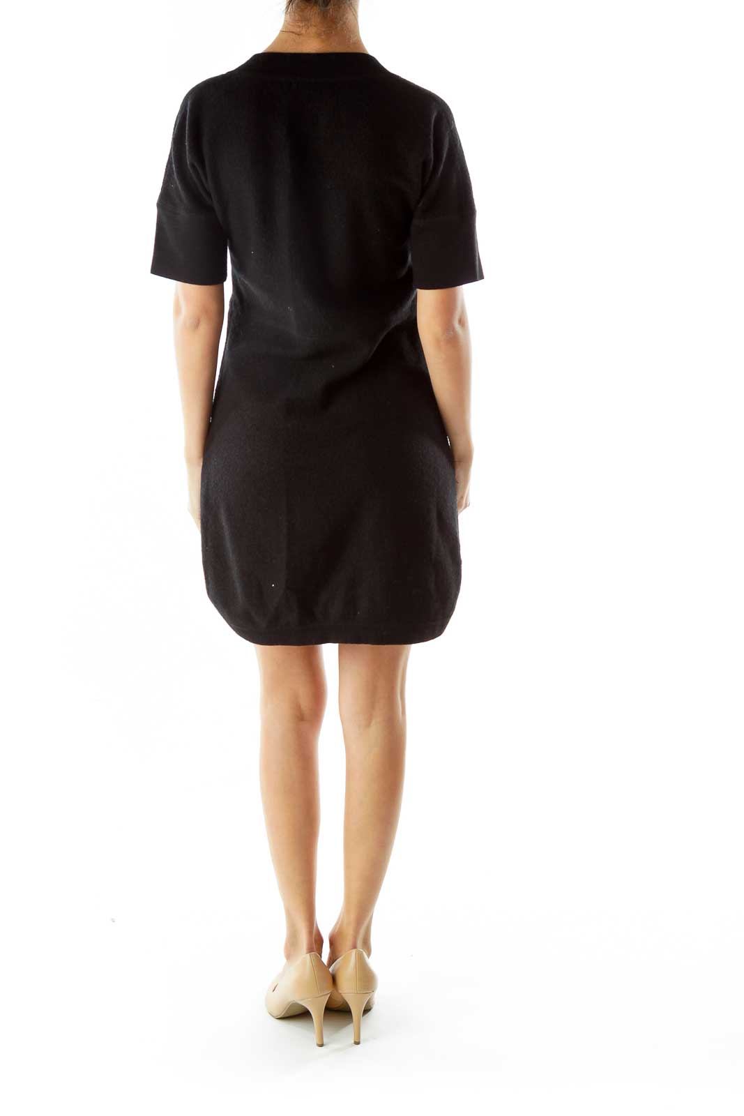 Black Wool Vneck Dress