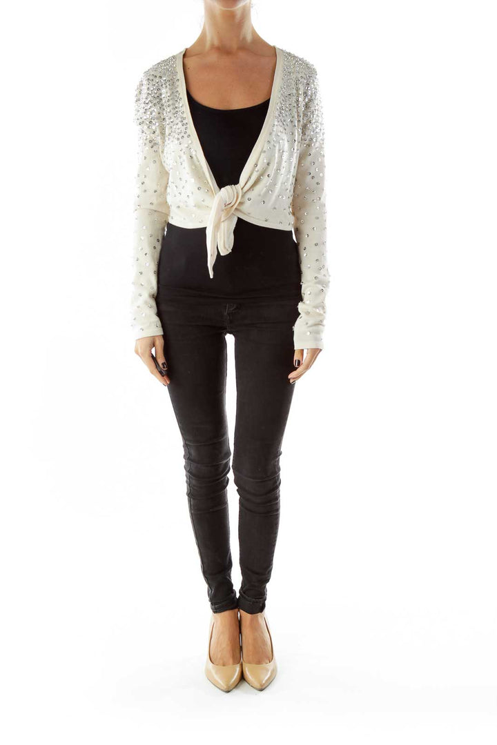 Cream Sequined Cropped Cardigan