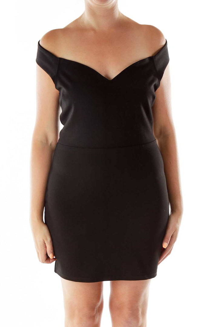 Black Open-Back A-line Cocktail Dress