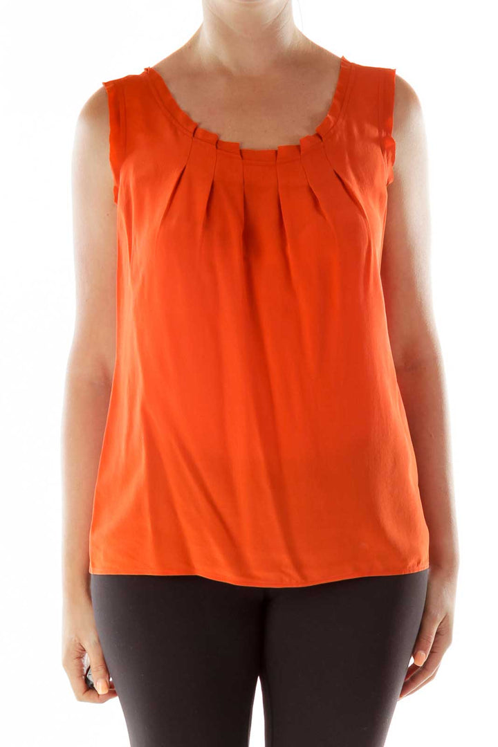 Orange Pleated Tank Top