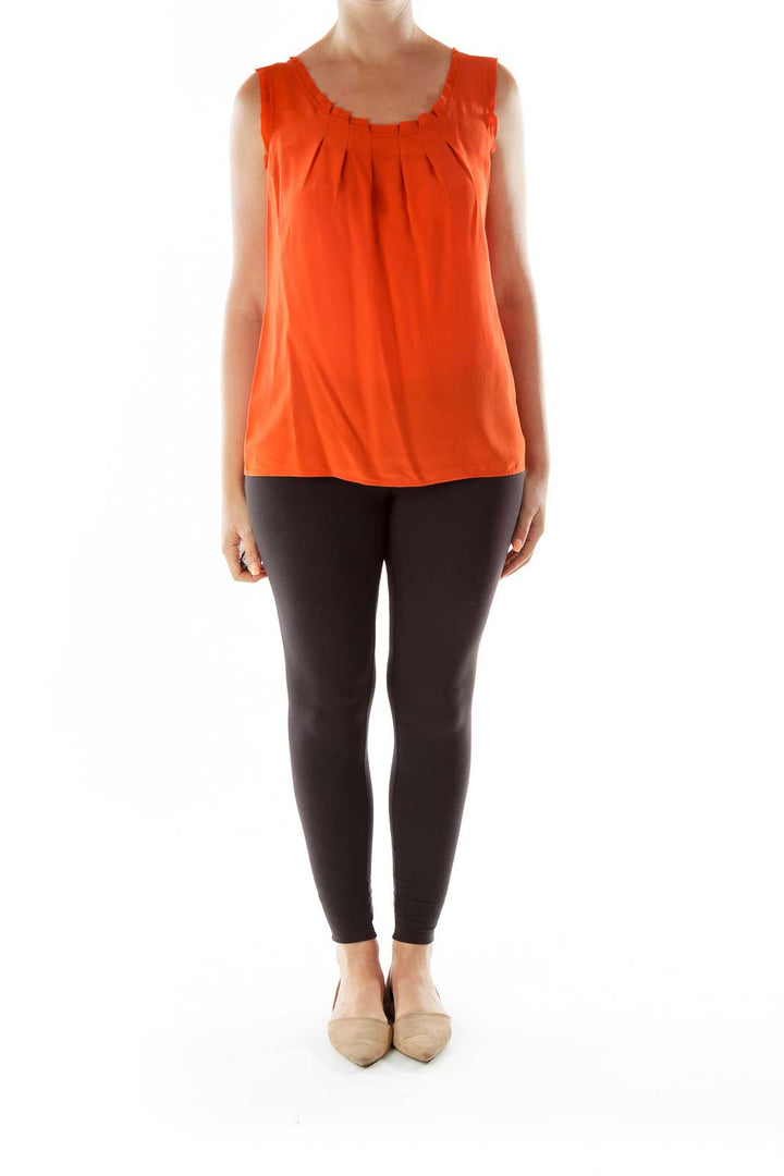 Orange Pleated Tank Top