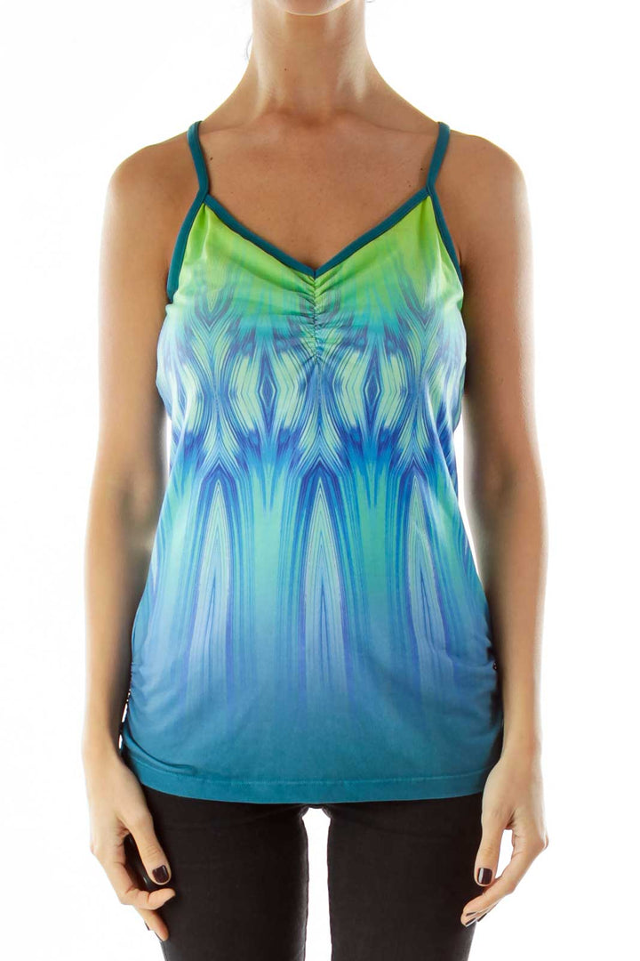 Green Blue Print Activewear Top