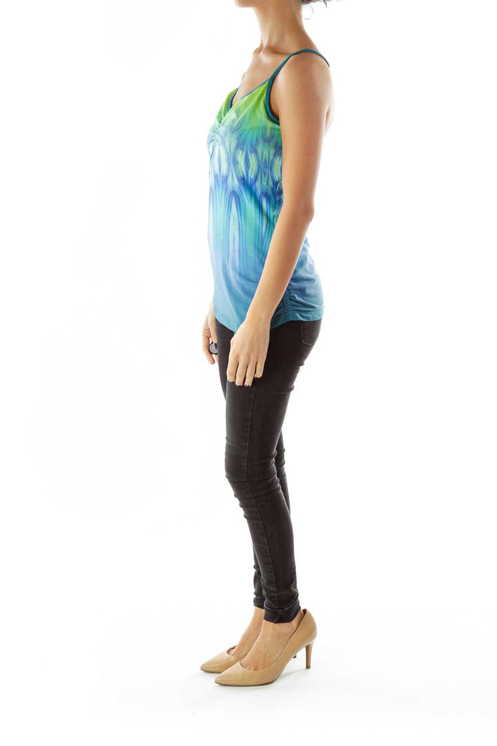 Green Blue Print Activewear Top