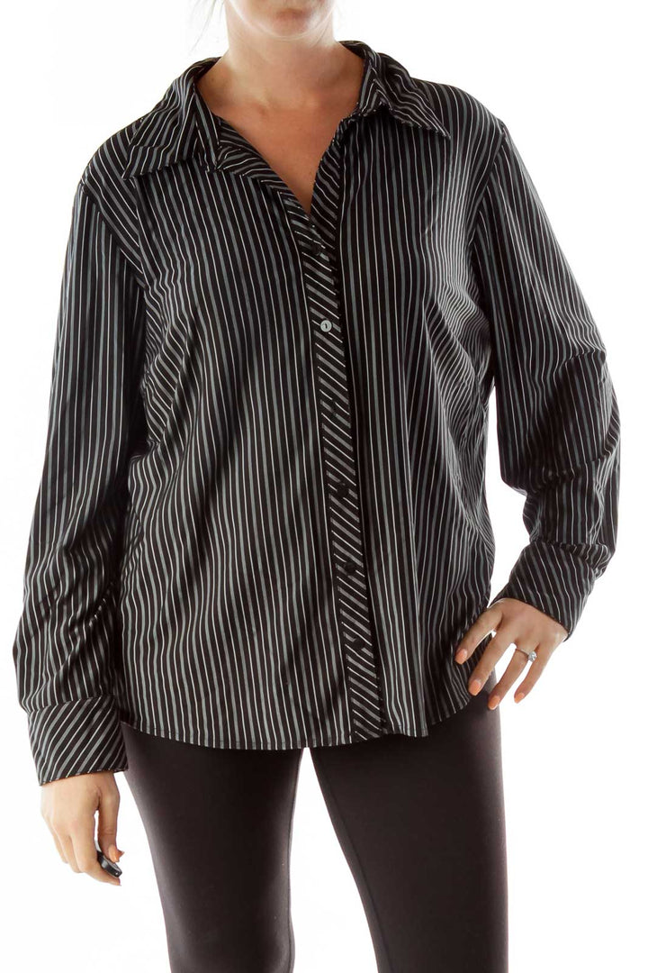 Black Gray Striped Shirt