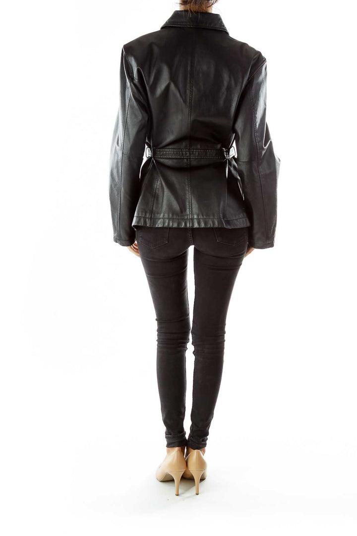 Black Belted Genuine Leather Jacket