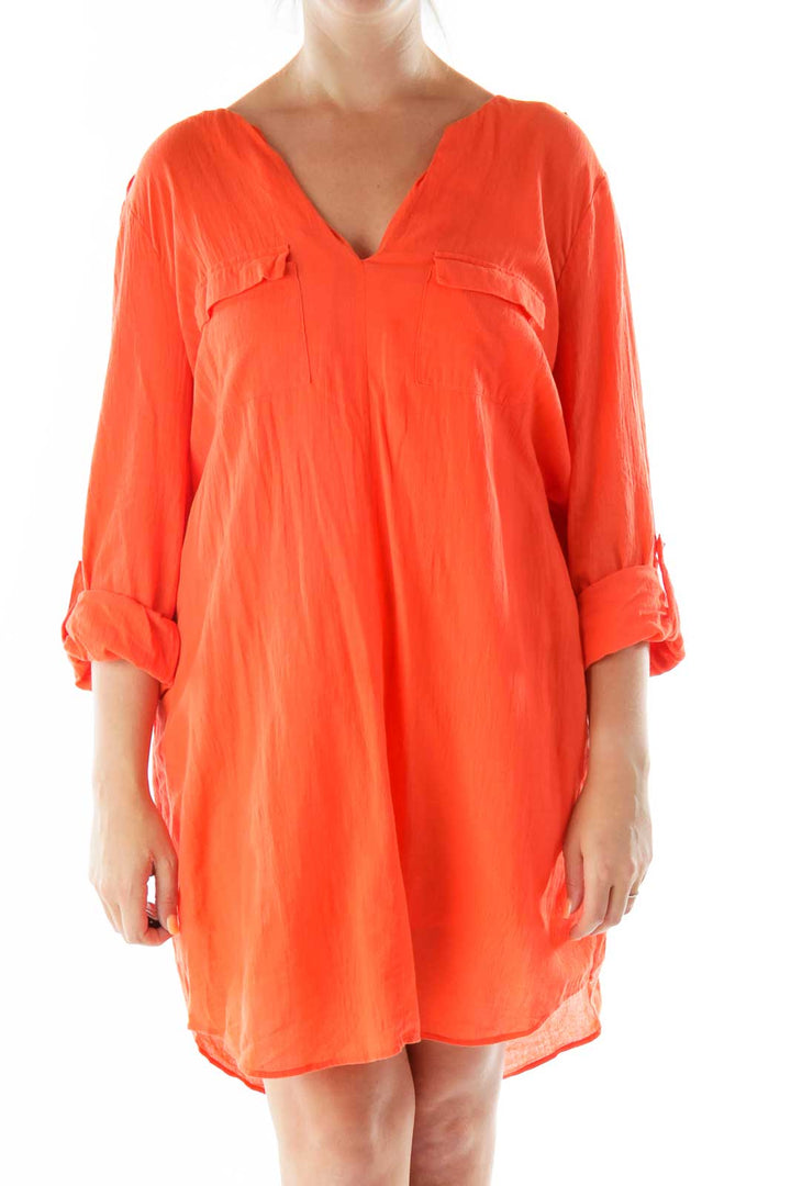 Orange Buttoned Collared Shirt Dress