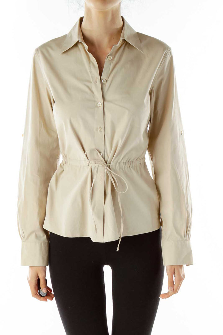 Beige Drawstring Shirt