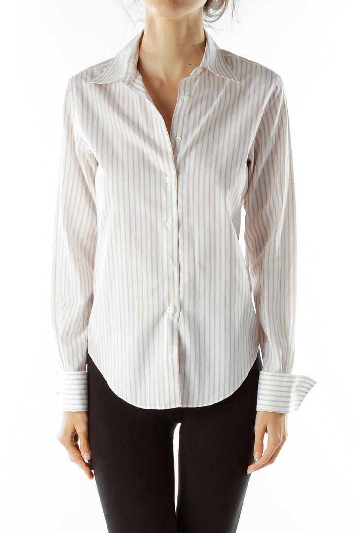 White Beige Striped Shirt