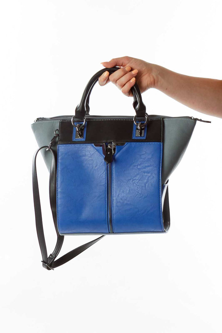 Blue Gray Zippered Satchel