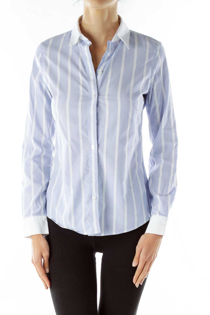 White Blue Big-Striped Shirt