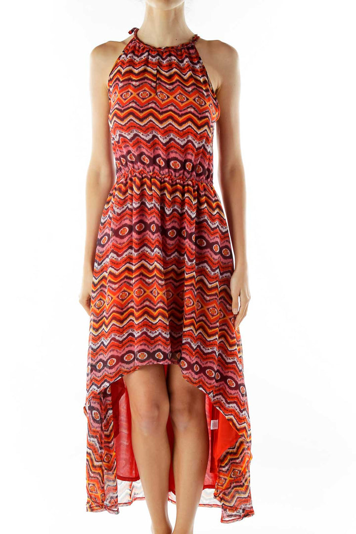 Red Print Sleeveless Day Dress