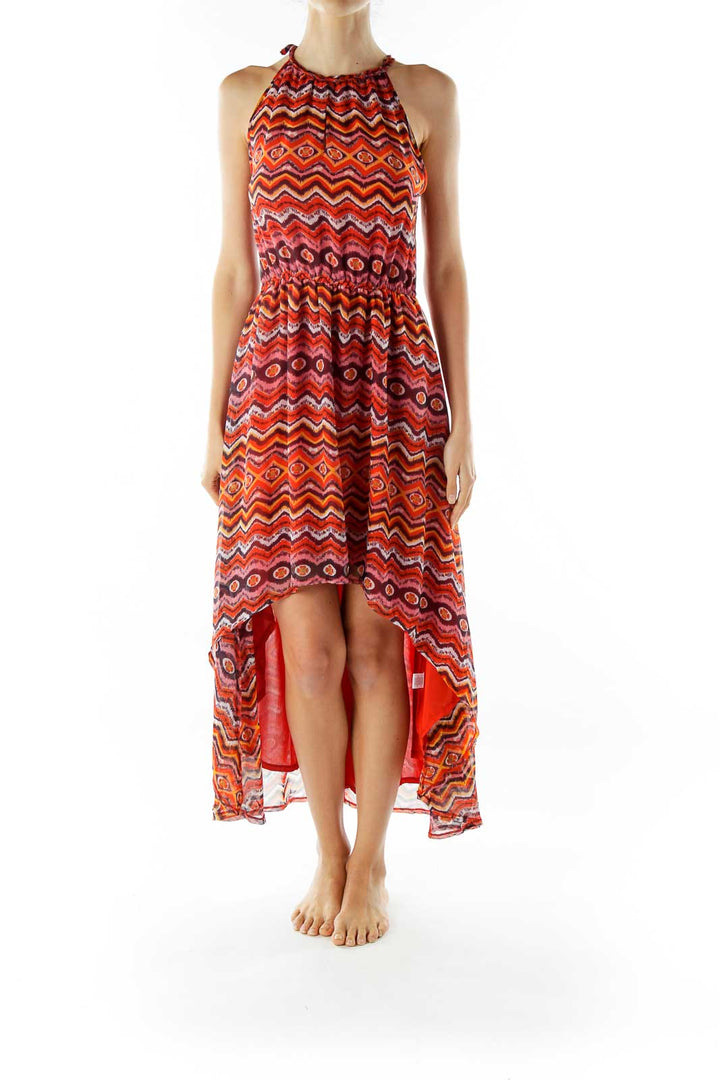 Red Print Sleeveless Day Dress