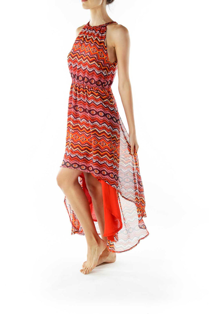 Red Print Sleeveless Day Dress