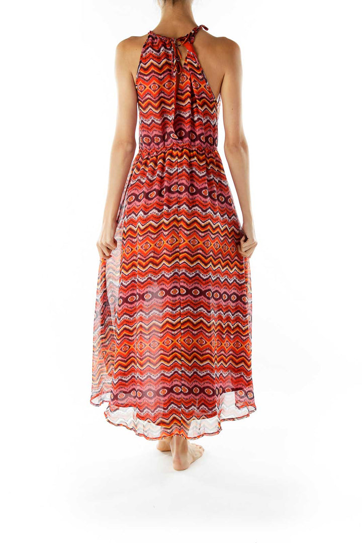 Red Print Sleeveless Day Dress