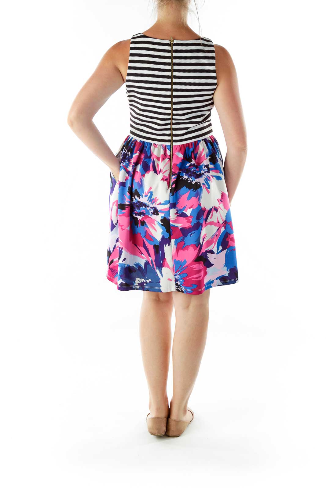 Multicolor Striped Floral Cocktail Dress