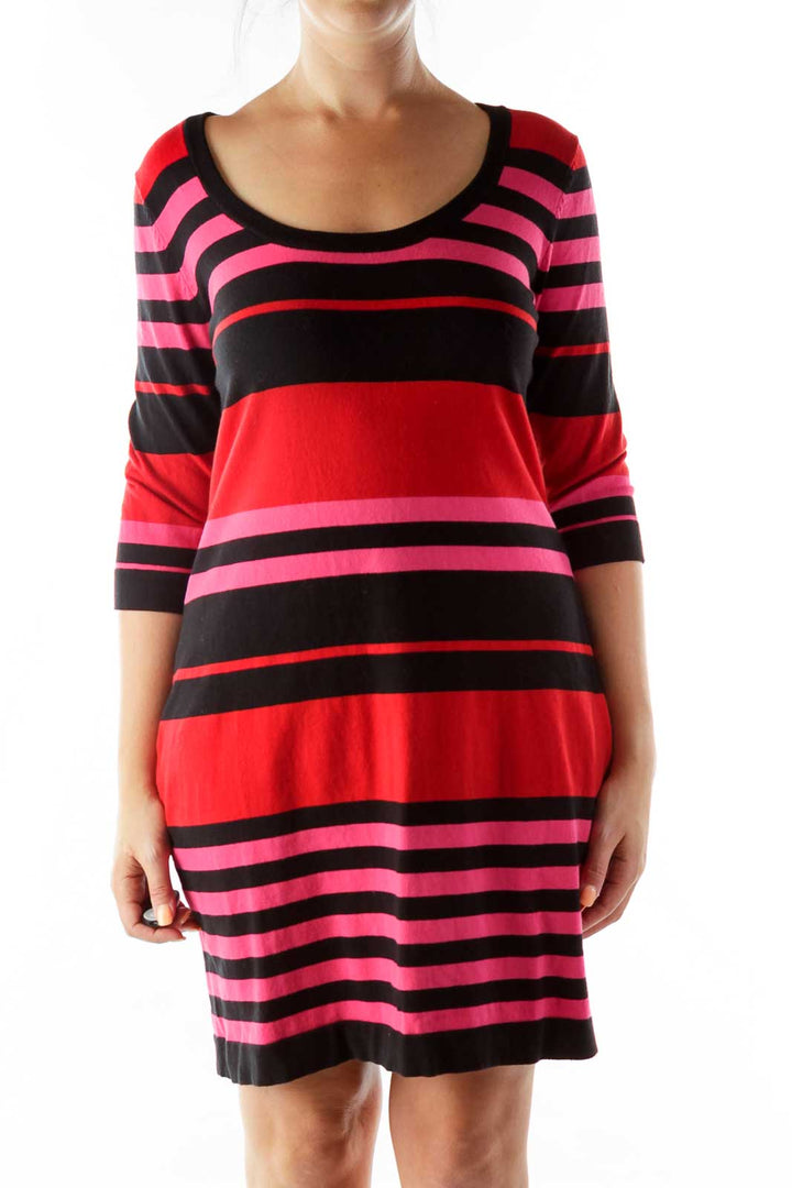 Black Pink Red Knit Striped Dress