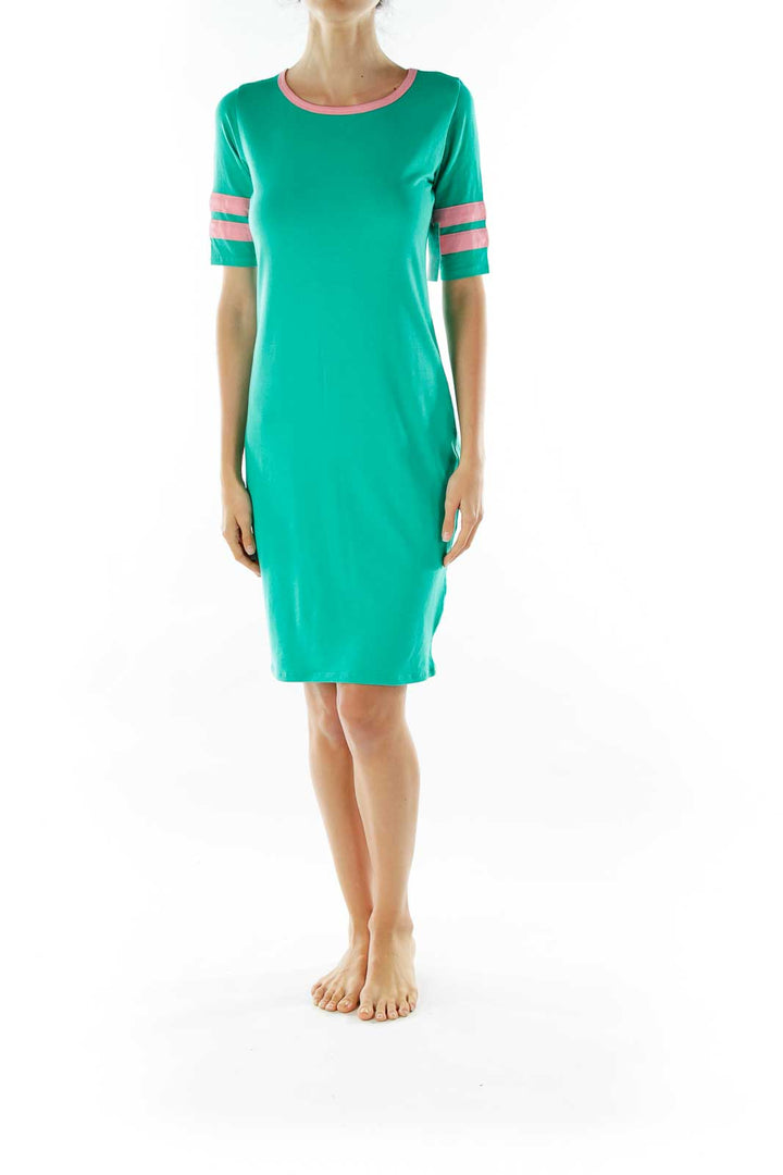 Green Pink Jersey Knit Midi Dress