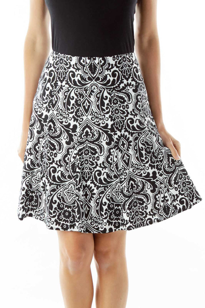 Black White Paisley Print Skirt