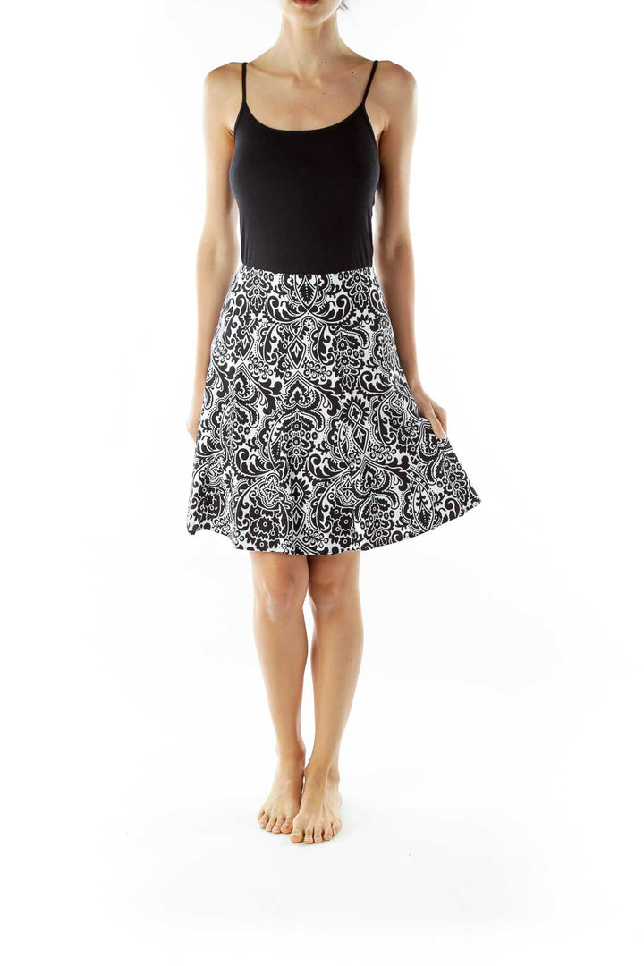 Black White Paisley Print Skirt