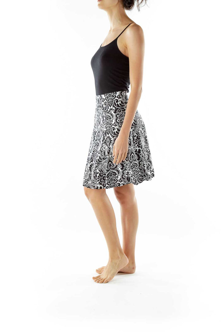 Black White Paisley Print Skirt