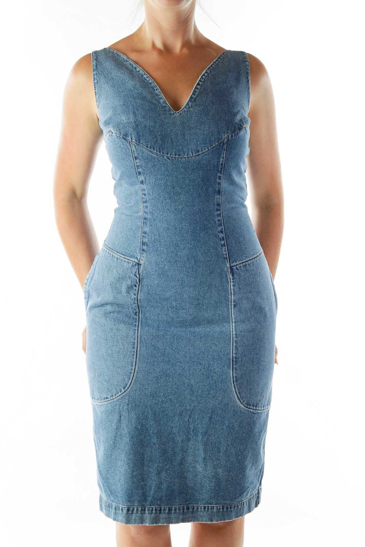 Blue Sleeveless Denim Dress