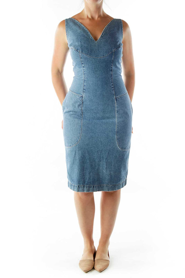 Blue Sleeveless Denim Dress