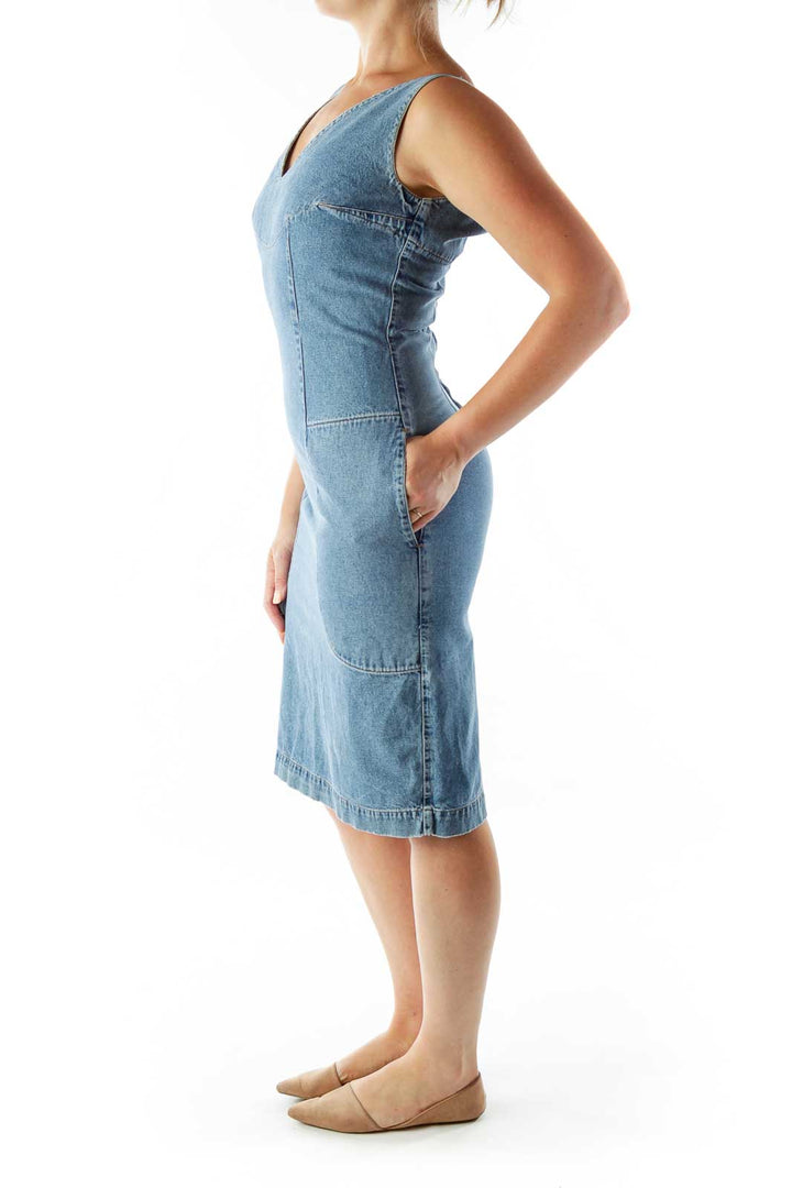 Blue Sleeveless Denim Dress