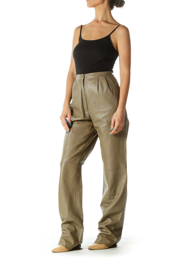 Brown Faux-Leather Vintage Pants